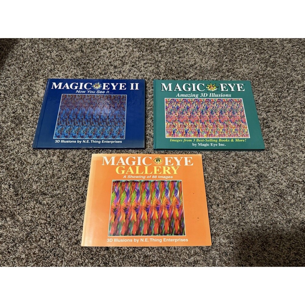 Magic Eye Book Lot of 3 Vintage 3D Illusion Books Magic Eye II Gallery Nostalgia